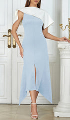 Custodia Serenity Blue Capelet Slit Maxi Dress