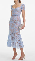 Elegant Baby Blue Lace Midi Dress for Special Occasions