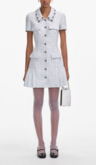 Sparkling Blue Boucl Mini Dress with Diamant Details