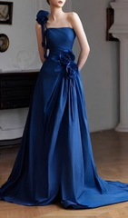 Harva Enchanting Royal Blue One-Shoulder Floral Maxi Gown
