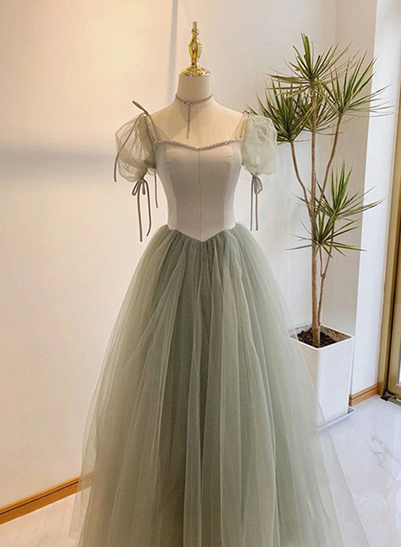 Vestido de noche largo de tul verde claro 