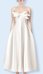 Avani Elegant Taffeta Strapless Midi Dress with Statement Bow