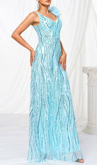 Fia Blue Sequin V-Neck Maxi Dress