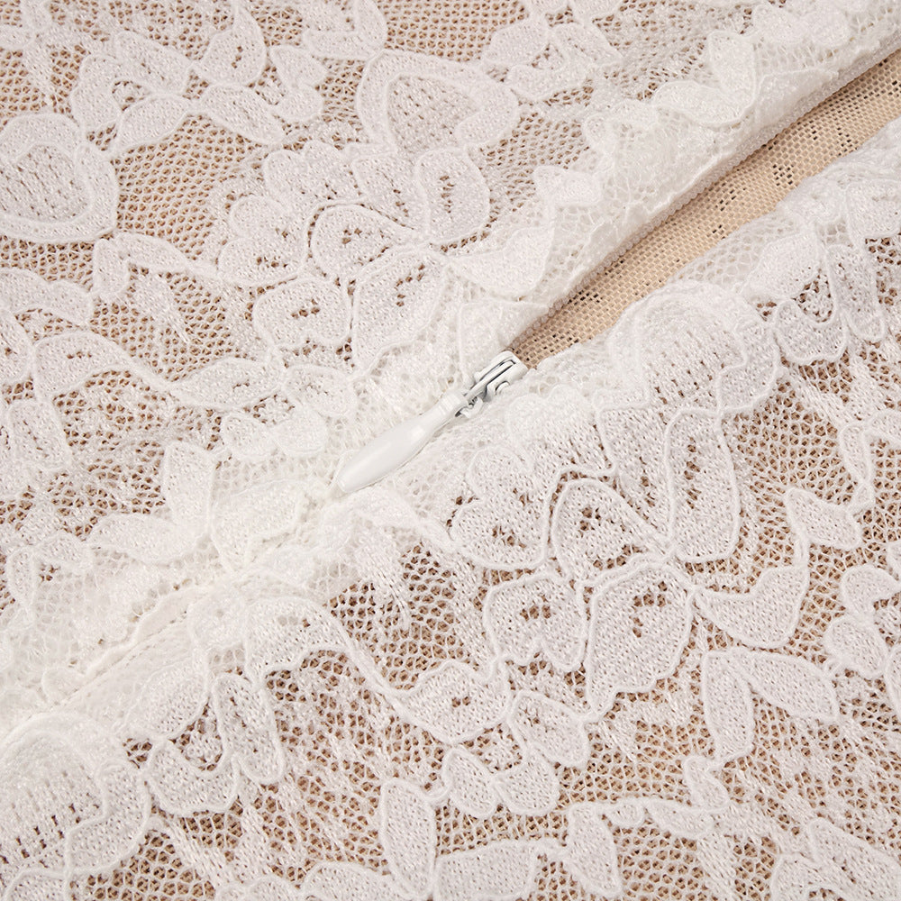 Jazmín Ethereal White Lace & Satin Maxi Dress