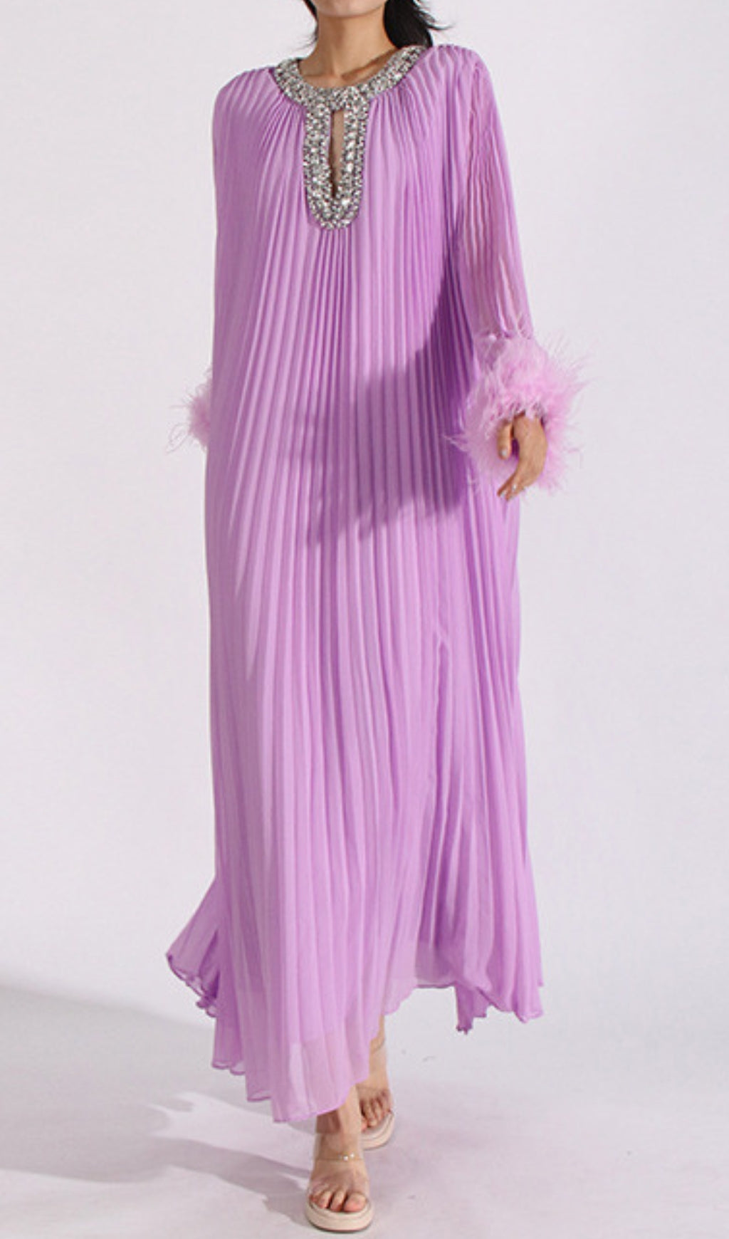 Cierra Luxe Lilac Pleated Maxi Dress