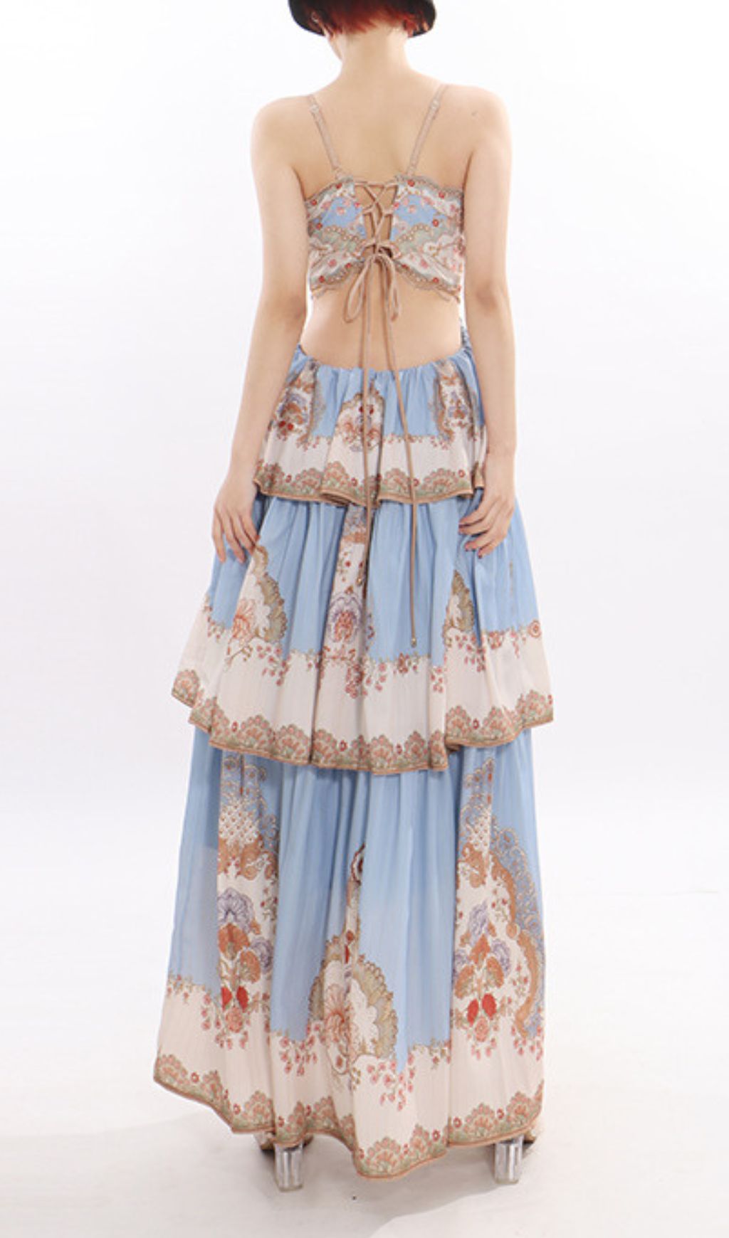 Jevic Serene Blue Bohemian Tiered Maxi Dress