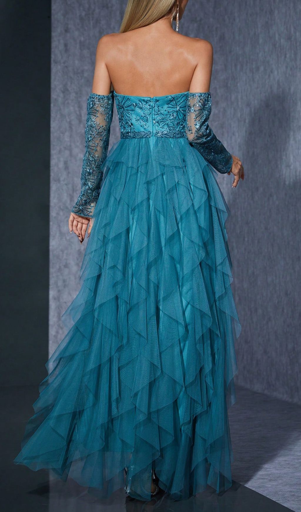 Hamako Off-Shoulder Embroidered Mesh Maxi Dress