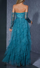 Hamako Off-Shoulder Embroidered Mesh Maxi Dress