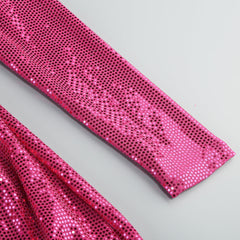 Benigno Show-Stopping Fuchsia Sequin Halter Cutout Maxi Dress