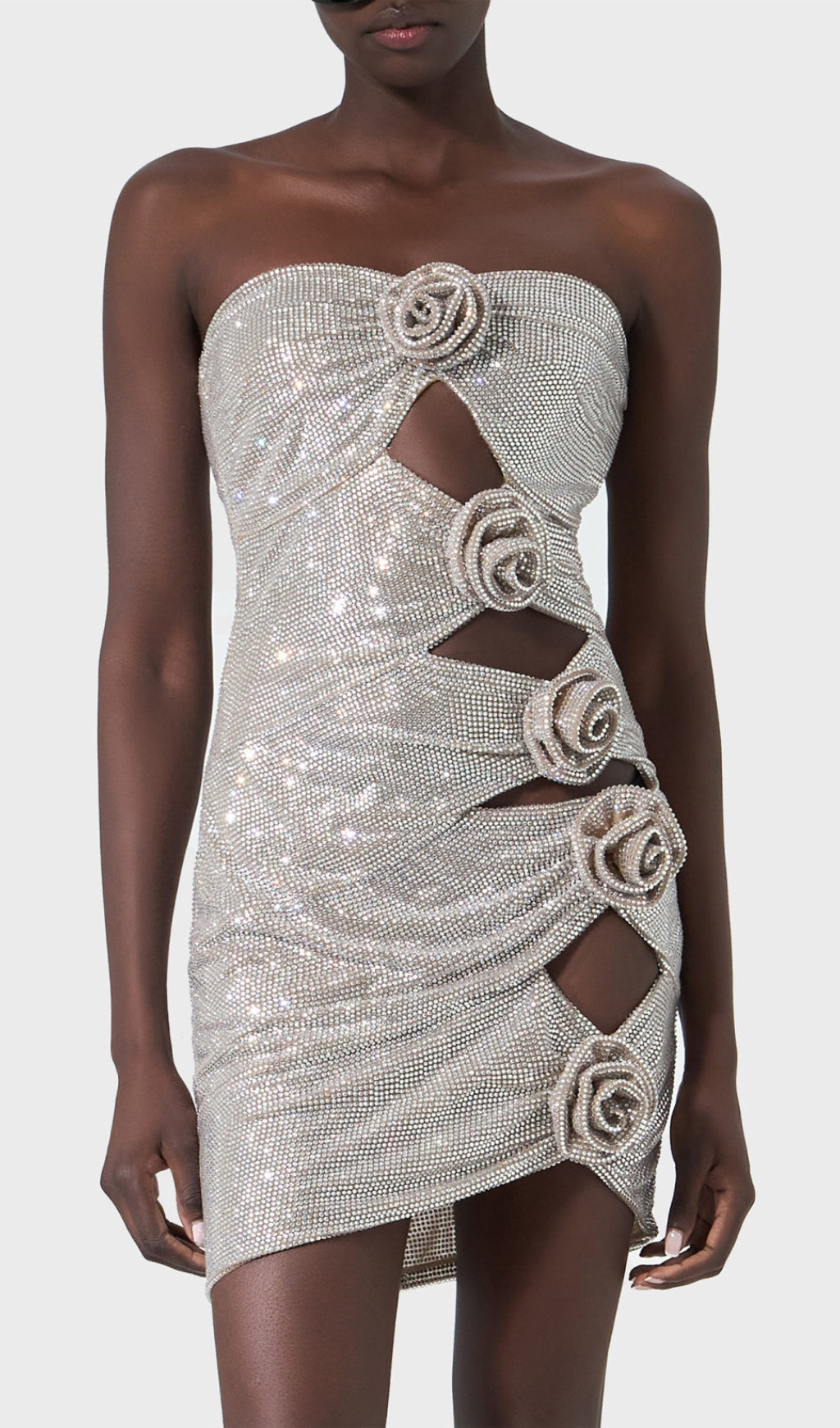 Calida Dazzling Crystal Floral Cutout Mini Dress