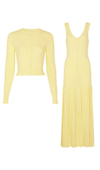 Jackie Yellow Ribbed Knit Maxi Dress & Cardigan Set
