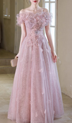 Hanne Enchanting Blush Pink Floral Off-Shoulder Maxi Gown