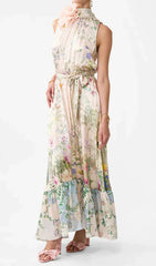 Emy Elegant Floral Halter Maxi Dress with Detachable Statement Flower