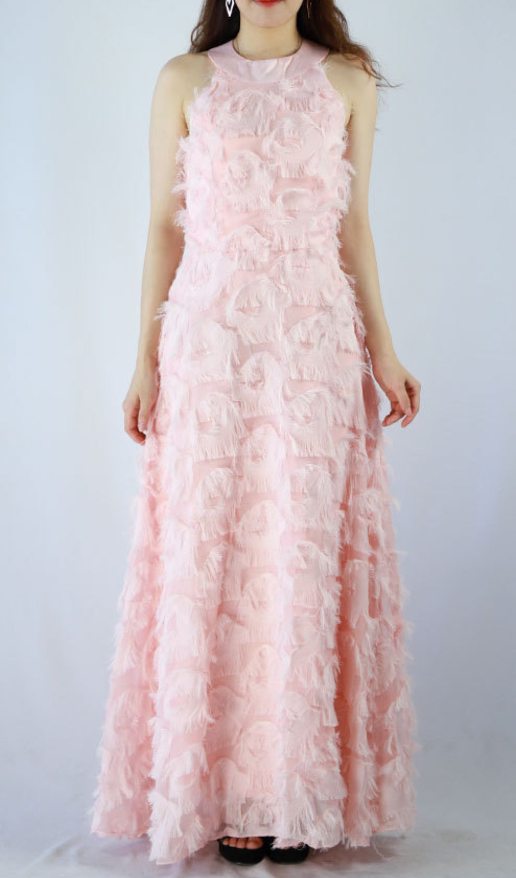 Devana Ethereal Pink Feather Tassel Halter Maxi Dress for Women