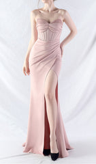Chizue Pink Strapless Corset Maxi Dress with High Slit
