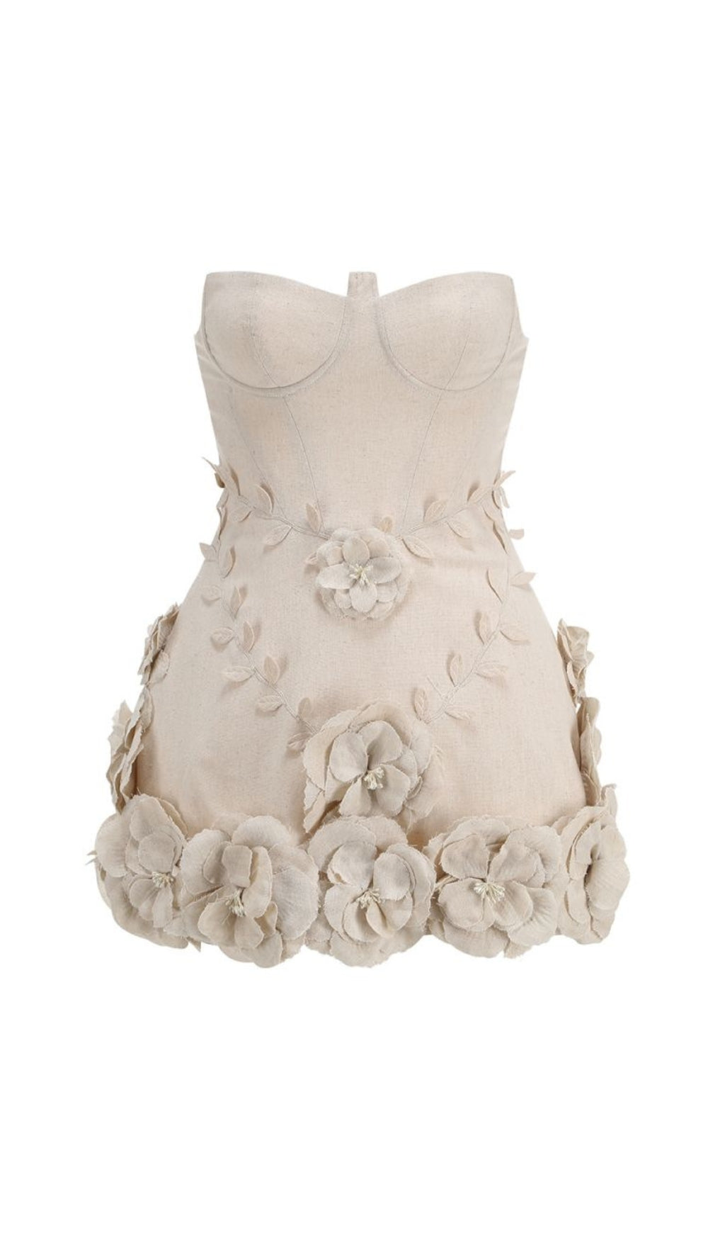 Bice Nude Strapless Bustier Floral Mini Dress