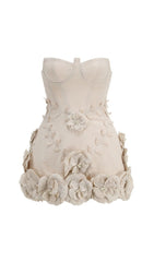 Bice Nude Strapless Bustier Floral Mini Dress