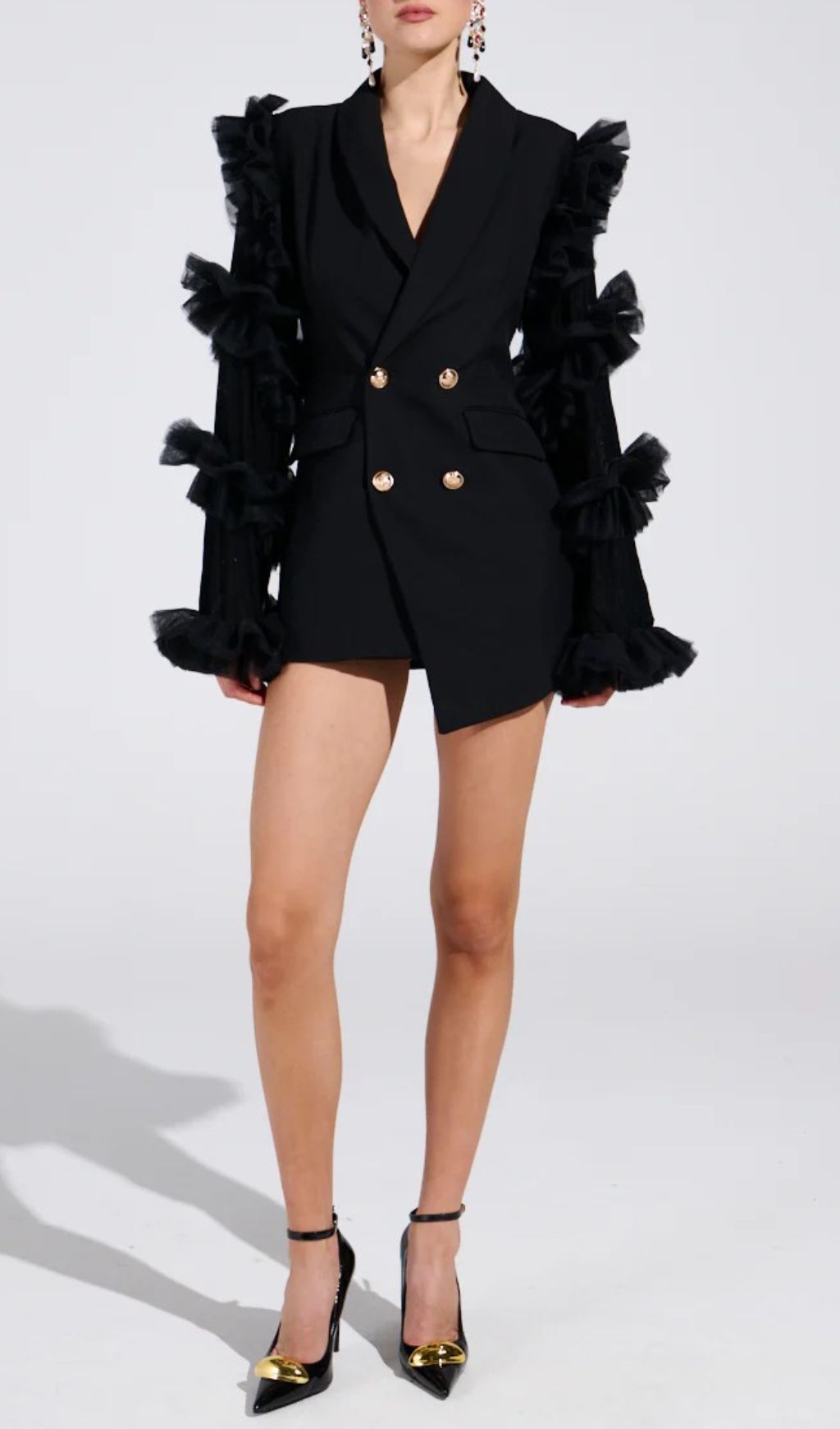 Kaleena Dramatic Tulle Sleeve Blazer Dress