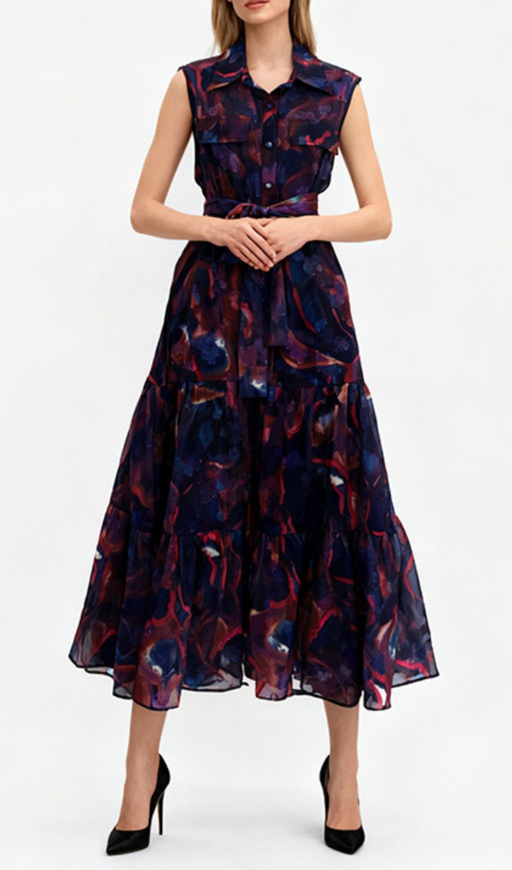 Jaap Vibrant Green Abstract Print Sleeveless Midi Dress
