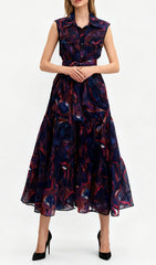 Jaap Vibrant Green Abstract Print Sleeveless Midi Dress