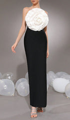 Hamo Strapless White Floral Bandage Maxi Gown