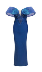 Emani Glamour Blue Off-Shoulder Embellished Maxi Dress