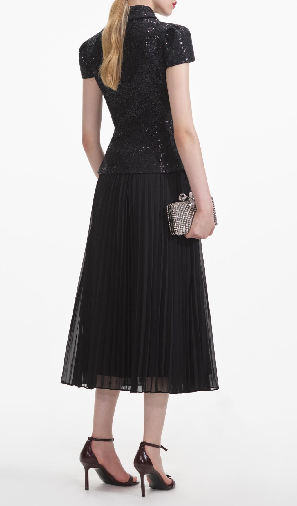Glamorous Black Sequin & Bow Peplum Midi Dress
