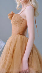 Caliste Romantic Caramel Blossom Mini Dress