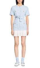 Chic Light Blue Tweed Mini Dress