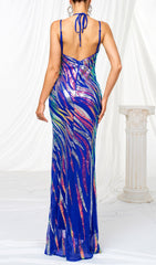 Dazzling Royal Blue Sequin Backless Maxi Dress