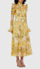 Eder Yellow Floral Ruffle Midi Dress
