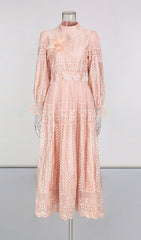 Ivah Romantic Blush Pink Floral Lace Midi Dress