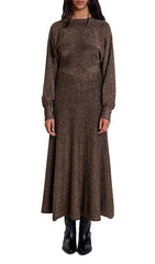 Rillante Shimmering Metallic Knit Pleated Maxi Dress for Women