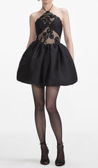Glamorous Black Taffeta Halterneck Mini Dress