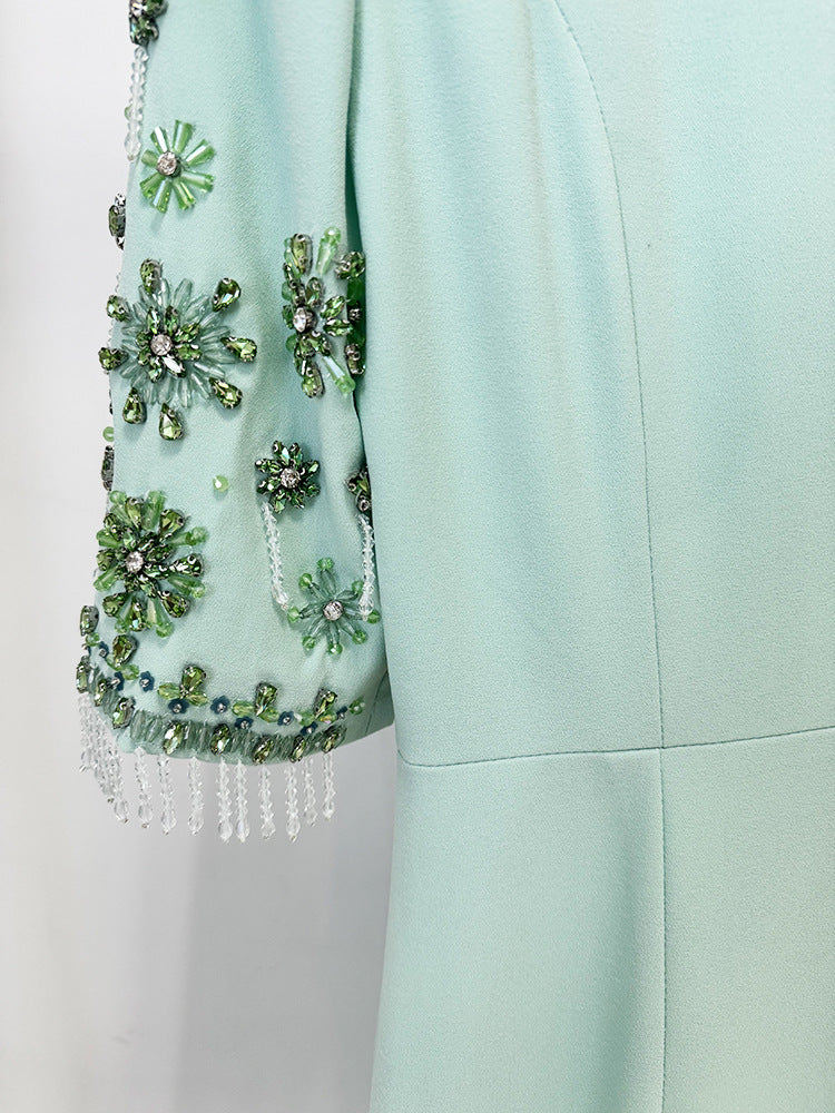 Elegant Glaucia Mint Embellished Maxi Dress with Bell Sleeves