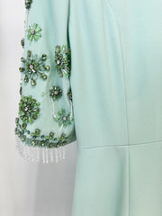 Elegant Glaucia Mint Embellished Maxi Dress with Bell Sleeves