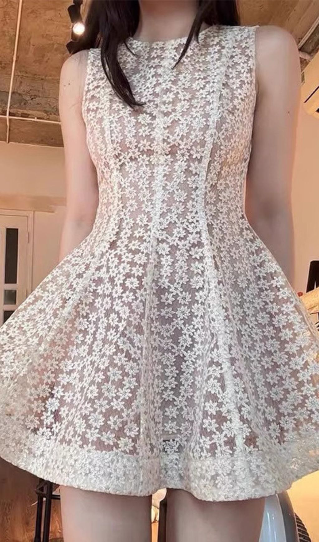 Ferdi Delicate Floral Lace Sleeveless Mini Dress