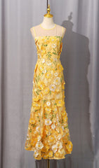 Hiraku Enchanted Yellow 3D Floral Embroidery Maxi Dress