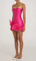 Duena Hot Pink Corset Ruffle Mini Dress