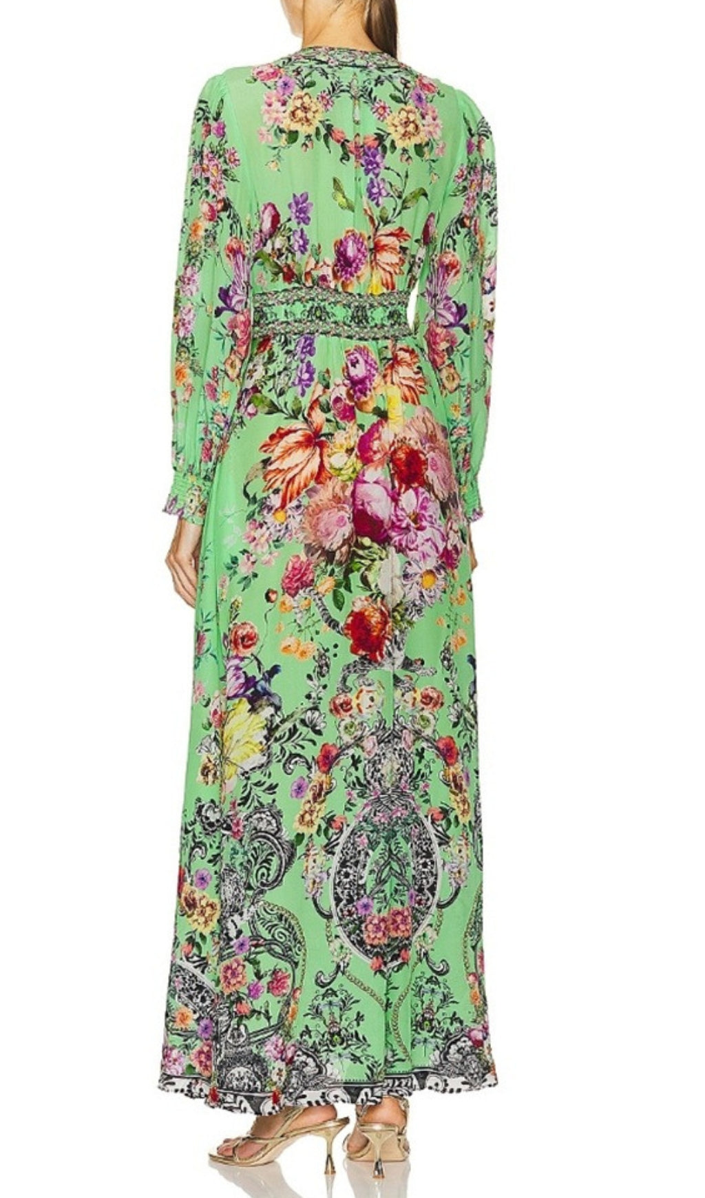 Porcelain Dream Green Floral Maxi Dress