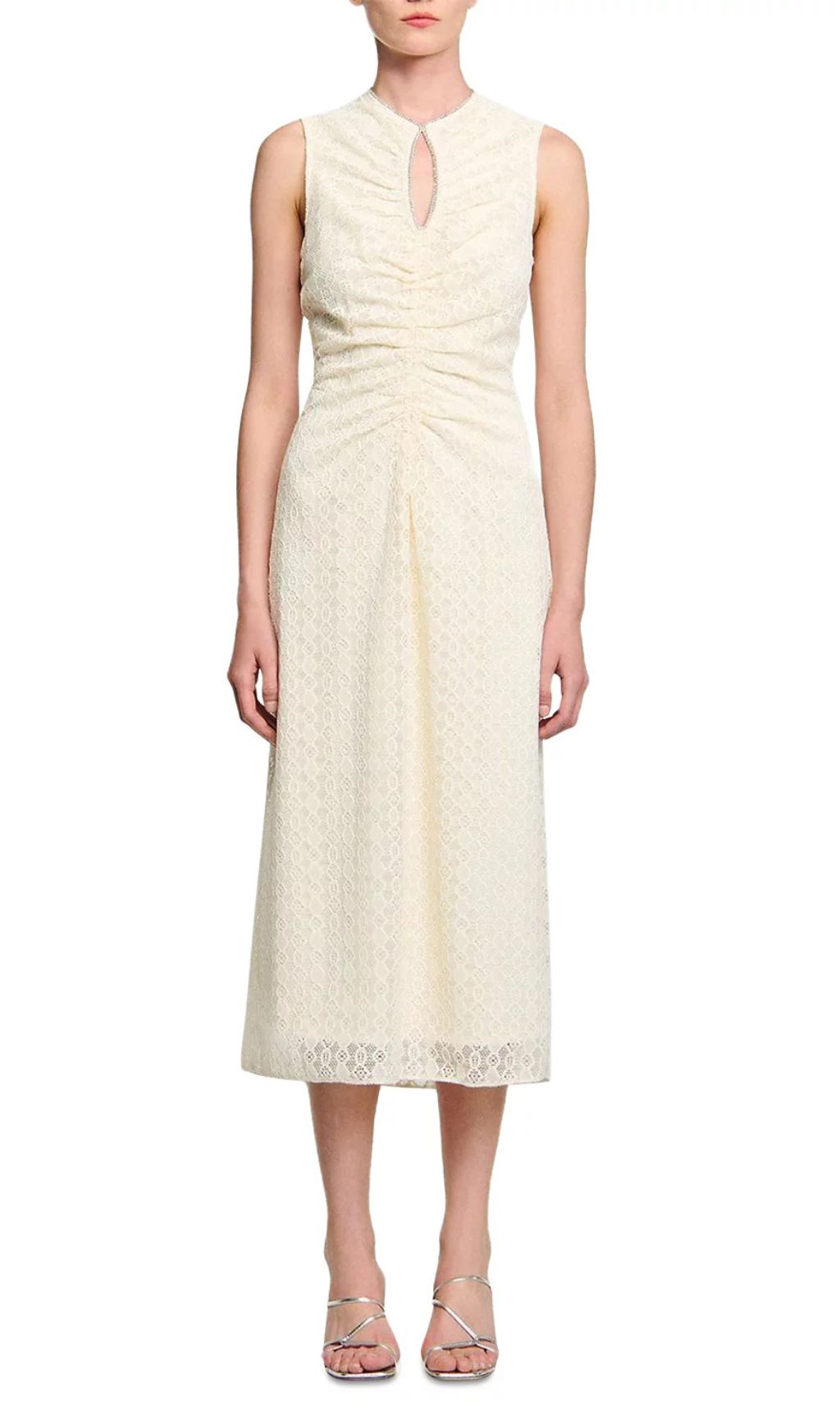 Chic Rhinestone Keyhole Lace Midi Dress