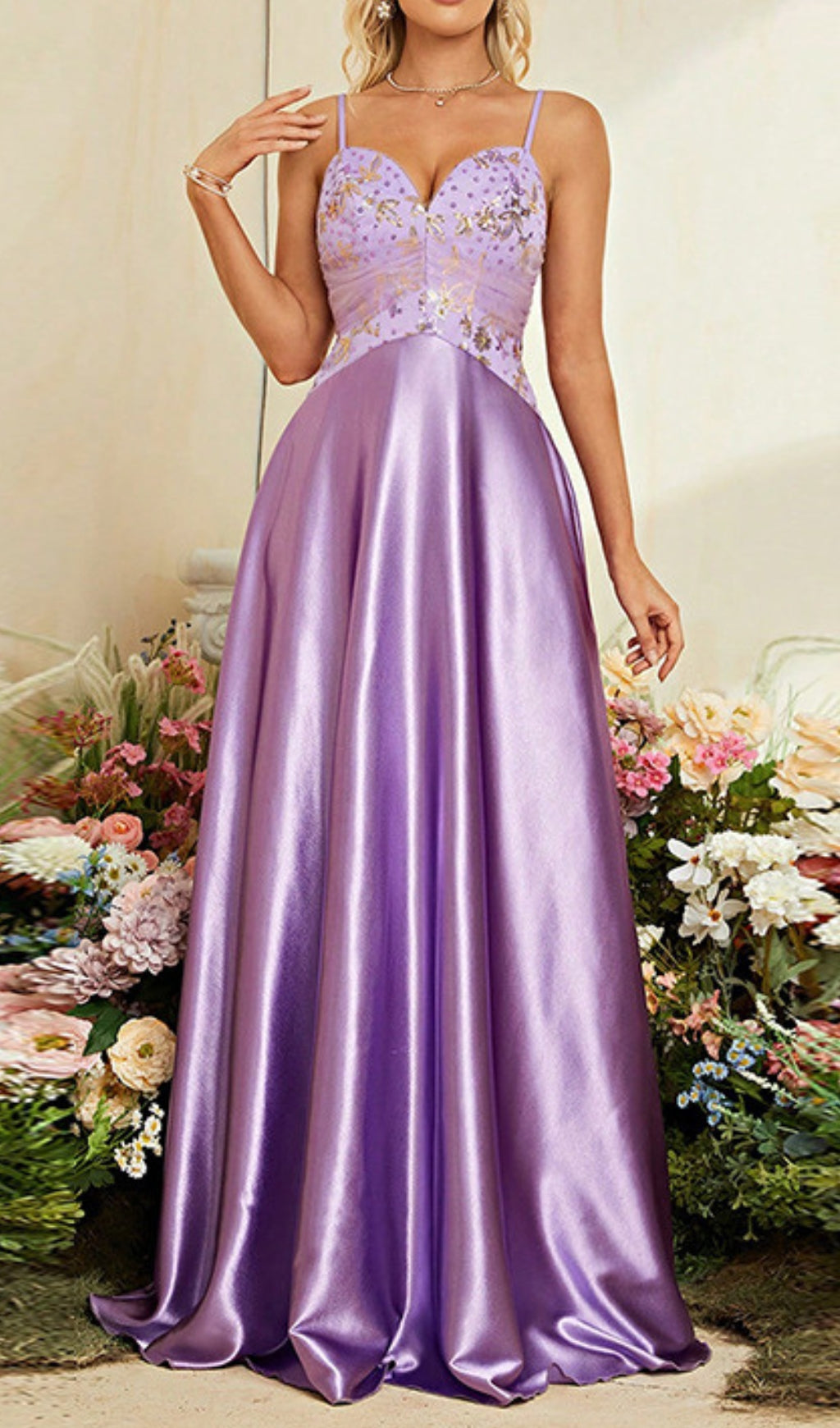 Dierk Glamorous Purple Sequin V-Neck Maxi Dress