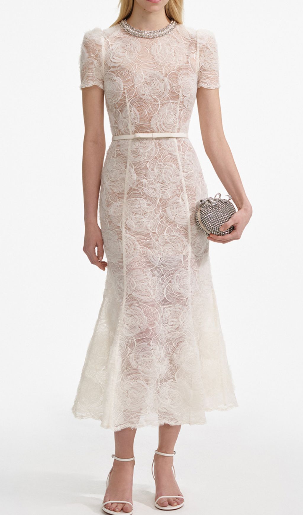 Finola White Floral Lace Midi Dress