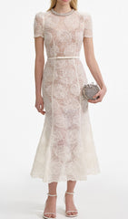 Finola White Floral Lace Midi Dress