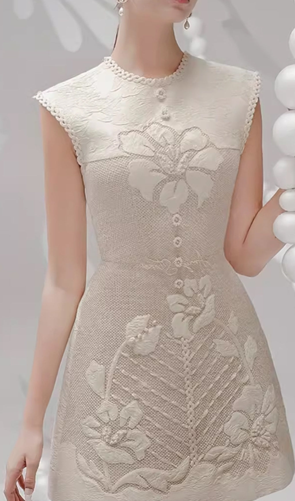 Brenda Ivory 3D Floral Embroidered Mini Dress