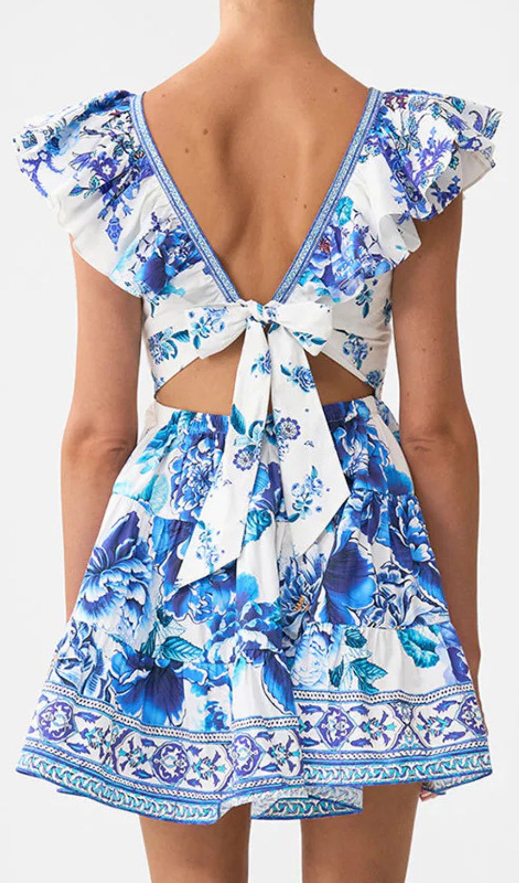 Haru Blue Floral Ruffle Mini Dress