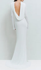 Joachim White Backless Long Sleeve Maxi Gown