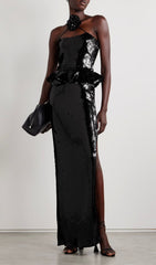 Citlali Dazzling Black Sequin Halter Maxi Dress