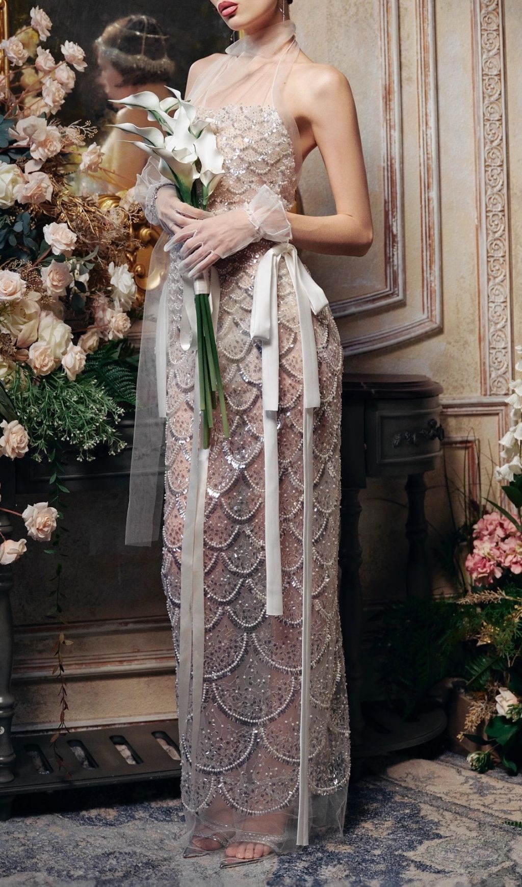 Jenna Scallop Sequin Backless Maxi Dress