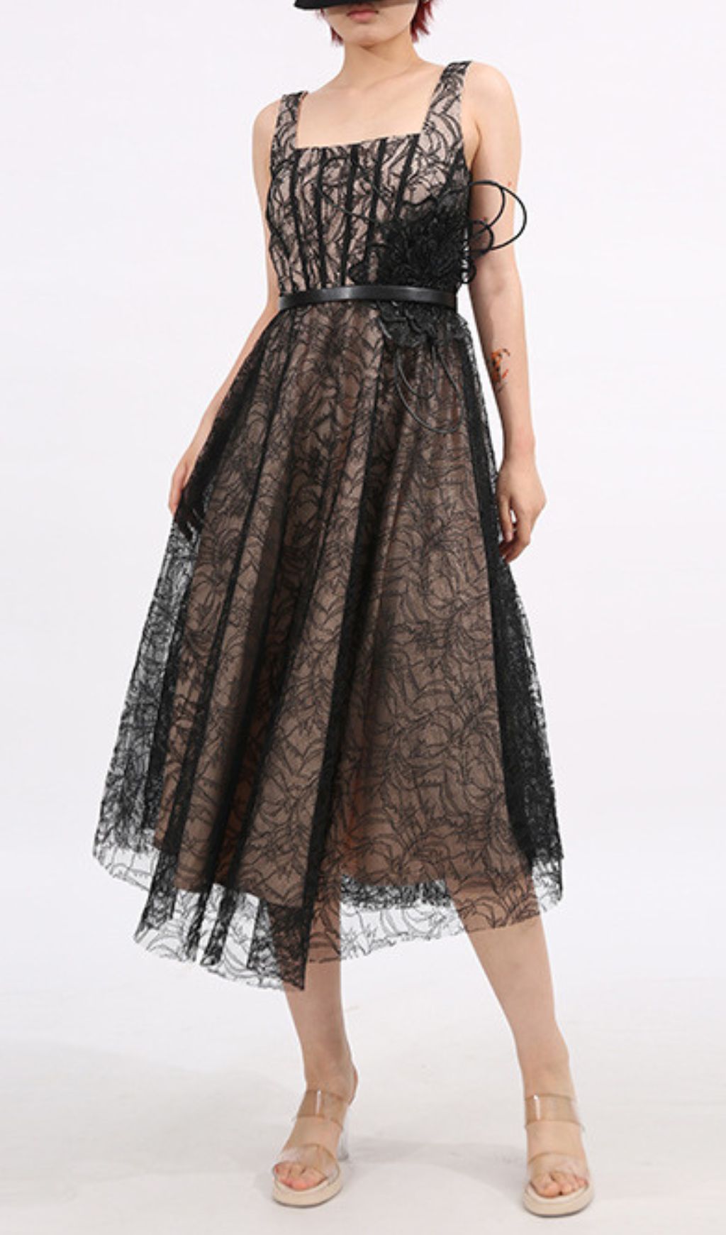 Enchanting Black Lace Floral Midi Dress